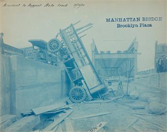 (MANHATTAN BRIDGE--NEW YORK CITY) A group of 10 photographs depicting the view from Brooklyn Tower and construction of the colonnade an